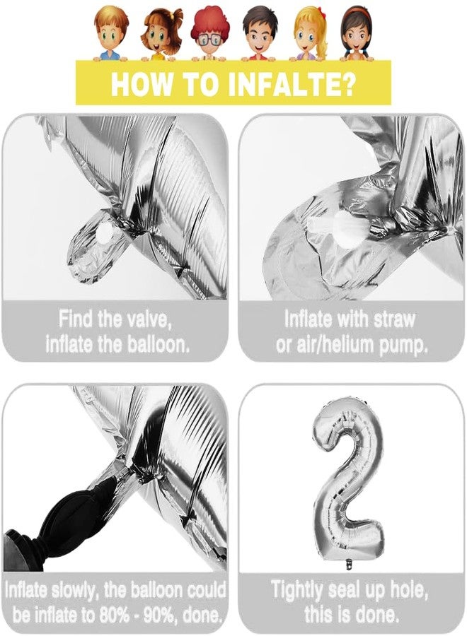 Flyloons 4 number Silver Foil Balloon 16 inch Size Birthday Decoration Items Pack of 1 | 4th Year Balloons | Four - Image 2